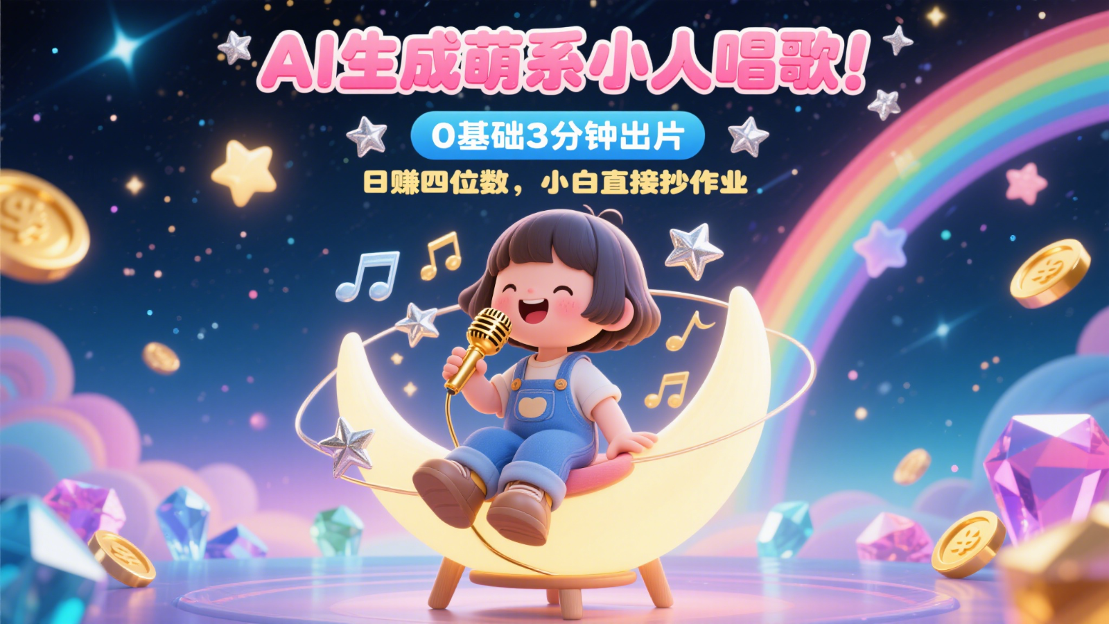 AI生成萌系小人唱歌！0基础3分钟出片，28个作品涨粉9万，日赚四位数，小白直接抄作业-百盟网