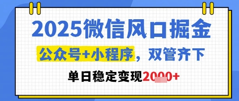 2025微信风口掘金，公众号+小程序双管齐下，单日稳定变现1k+【揭秘】-百盟网