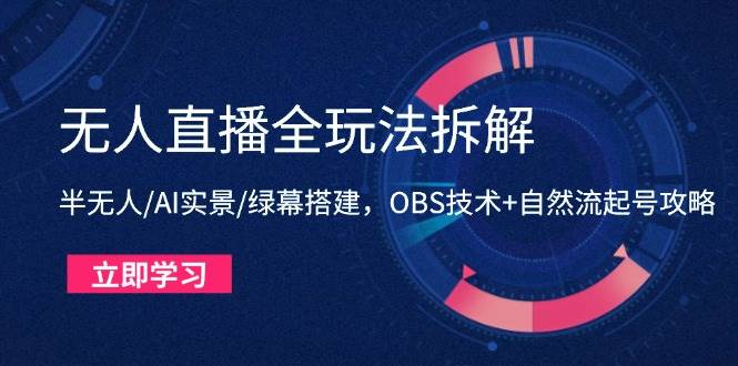 （14684期）无人直播全玩法拆解：半无人/AI实景/绿幕搭建，OBS技术+自然流起号攻略-百盟网