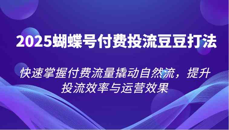 2025蝴蝶号付费投流豆豆打法，快速掌握付费流量撬动自然流，提升投流效率与运营效果-百盟网