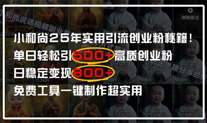 （14436期）小和尚2025年实用引流秘籍！单日轻松引500+高质量创业粉，日变现800+，…-百盟网