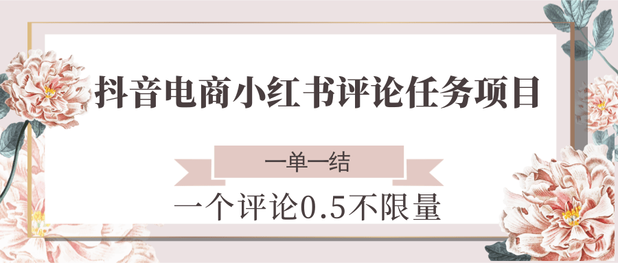 抖音电商小红书评论任务项目，一个评论0.5，一单一结 不限量-百盟网
