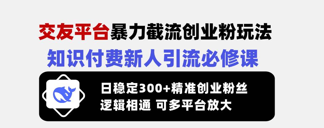（14432期）交友平台暴力截流创业粉玩法，知识付费新人引流必修课，日稳定300+精准…-百盟网