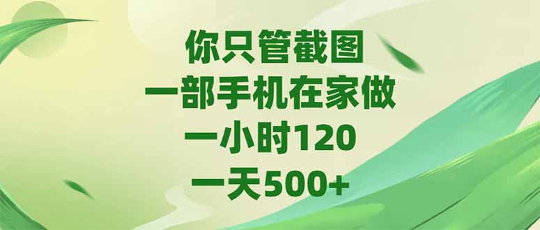 你只管截图，一部手机在家做，一小时120，-天500+-百盟网