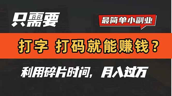 （14673期）只需要打字，打码，就能赚钱？简单的赚钱小副业，利用碎片时间，月入过万-百盟网