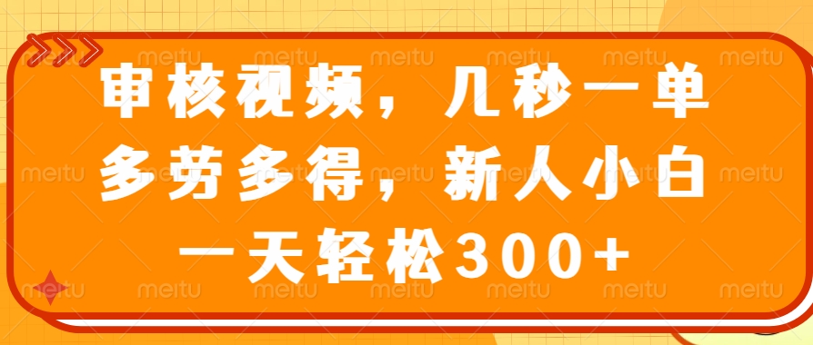（14294期）审核视频，几秒一单，多劳多得，新人小白一天轻松300+-百盟网
