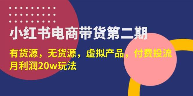 （14186期）小红书电商带货第二期，有货源，无货源，虚拟产品，付费投流，月利润20w-百盟网