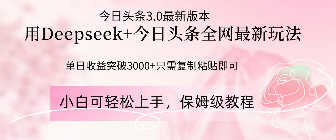 （14452期）Deepseek结合今日头条全网最新玩法，单日收益突破3000+，只需要简单的…-百盟网