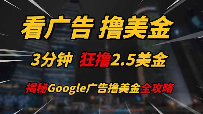 （14701期）看广告，撸美金！！3分钟赚2.5美金！！日入200美金不是梦！揭秘Google…-百盟网