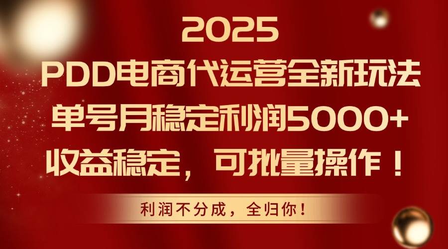 （14839期）2025PDD电商代运营全新玩法，单号月稳定利润5000+，收益稳定，可批量操作-百盟网